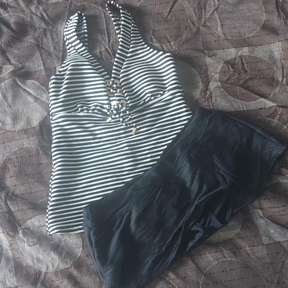 Lands' End Black and White Striped Bikini
